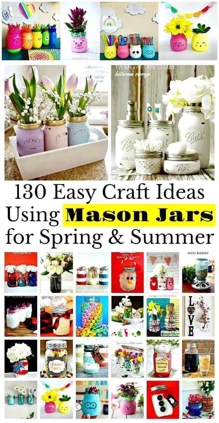 130 ideas de manualidades fáciles con tarros de cristal para primavera y verano