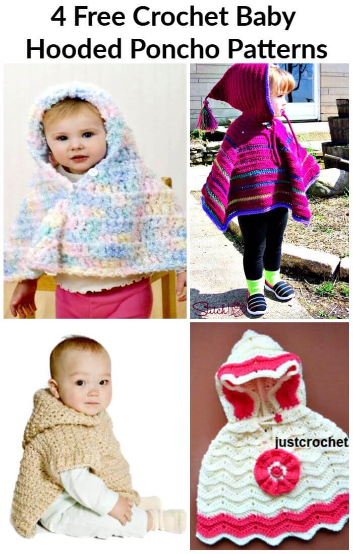 4 patrones de poncho con capucha de bebé de ganchillo gratis