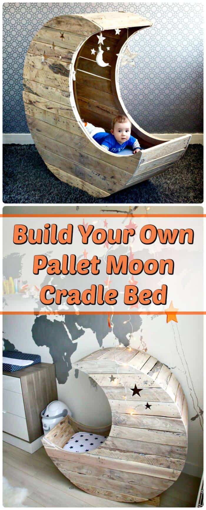 Instrucciones de bricolaje para la cama de palet Moon Cradle - Proyectos de bricolaje de cama de paleta de madera