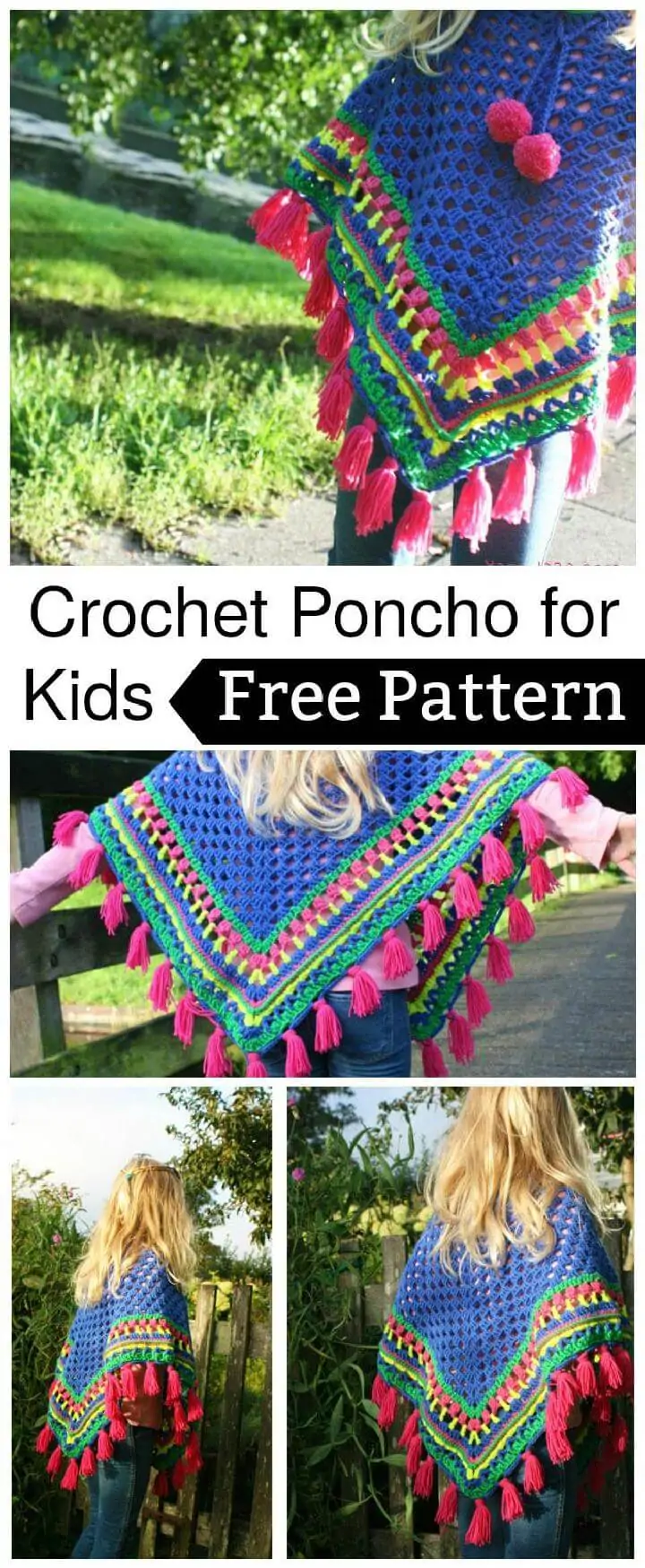 Poncho de crochet alegre para niños - Patrón gratuito