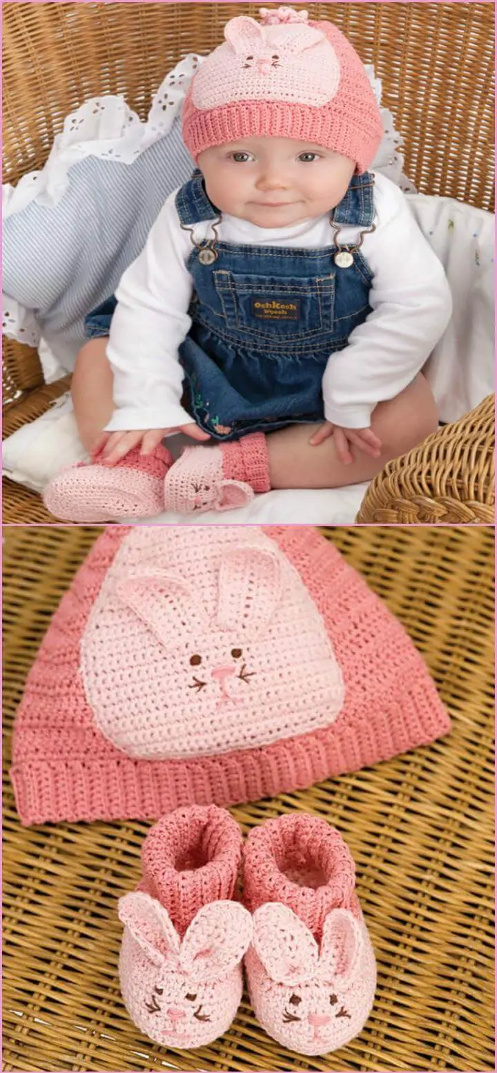 conjunto de sombrero y zapatos de conejito de bebé de ganchillo gratis