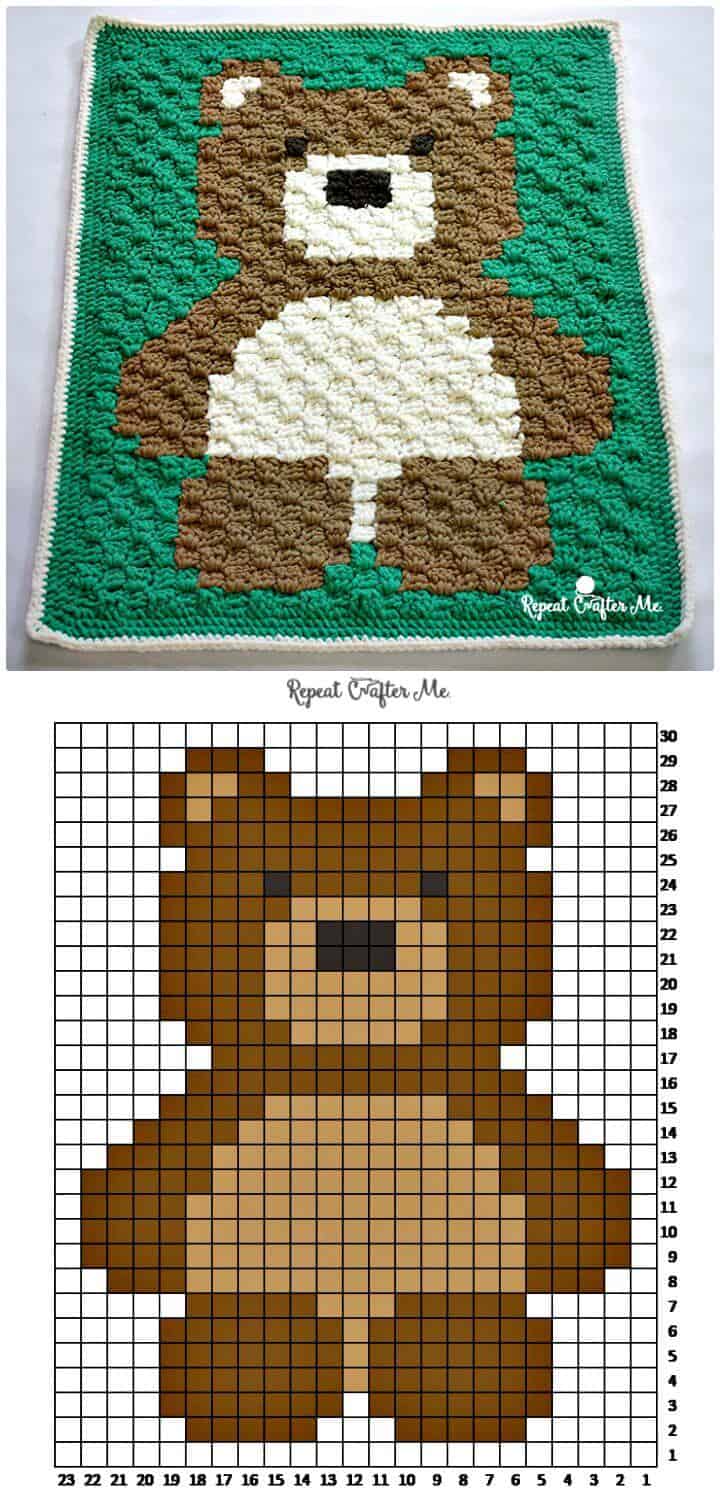 Cómo crochet C2C Bernat Blanket Bear - Patrón gratuito