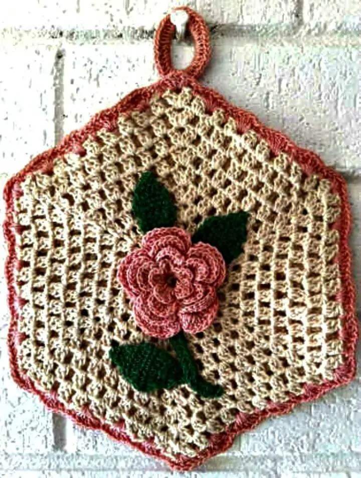 Patrón de agarradera vintage de crochet Camille Rose fácil y gratuito