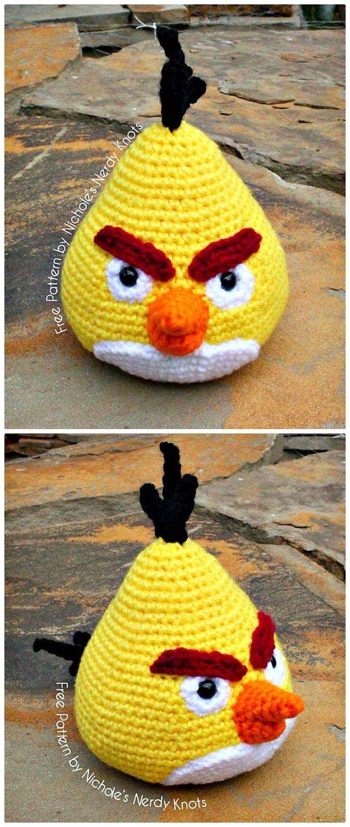 Patrón de amigurumi de Chuck the Angry Bird a crochet gratis