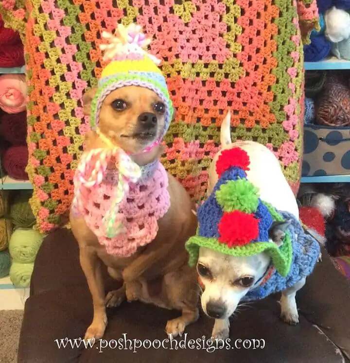 Sombrero de cumpleaños de perro de ganchillo gratis con patrón de pompones