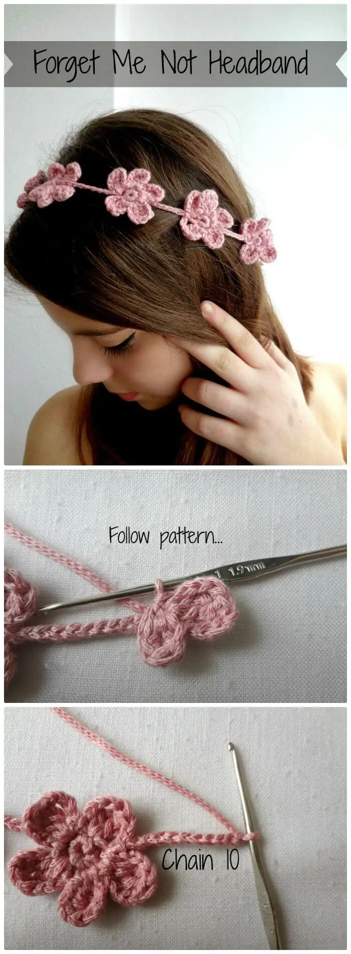 Crochet Forget Me Not Headband - Tutorial gratuito