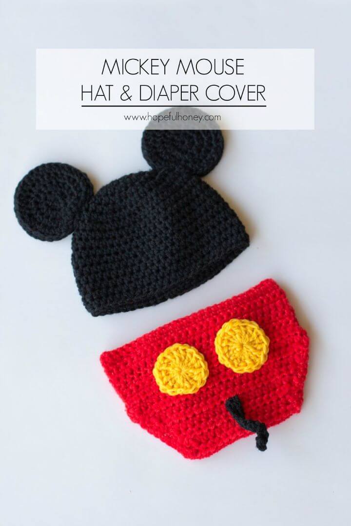 Patrón de cubierta de pañal y sombrero inspirado en Mickey Mouse de ganchillo gratis