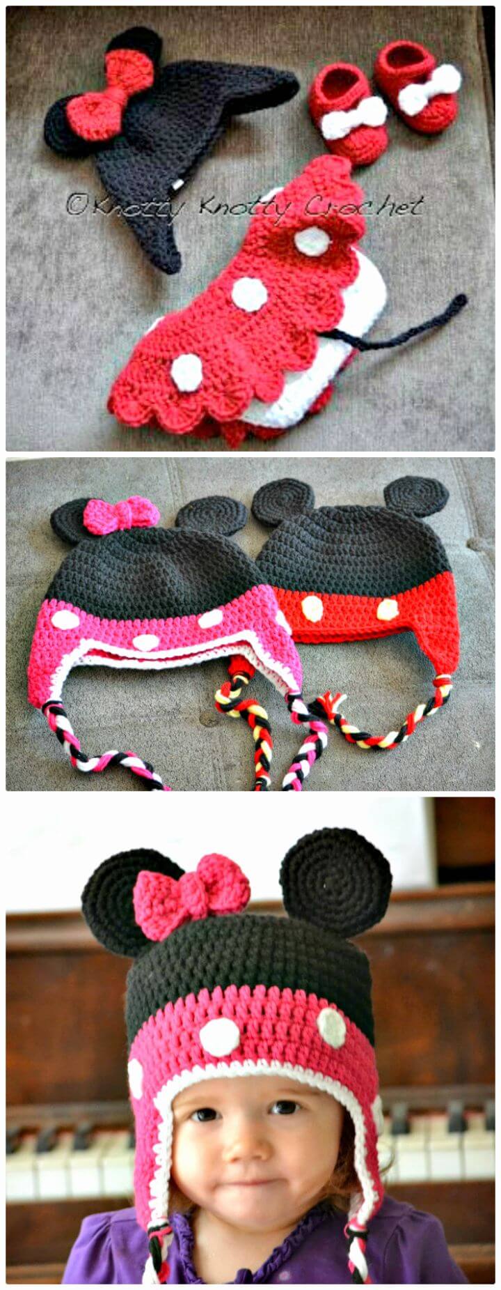 Conjunto de gorro, zapatos y falda de Minnie Little Mouse de ganchillo patrón gratuito