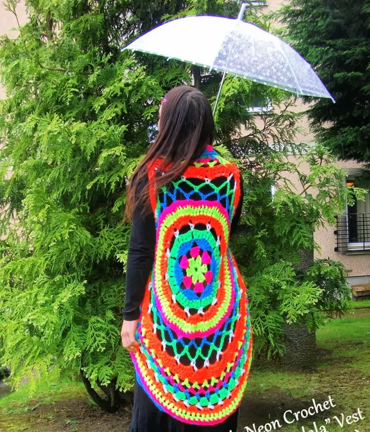 Chaleco Crochet Rainbow Vermicelli Mandala