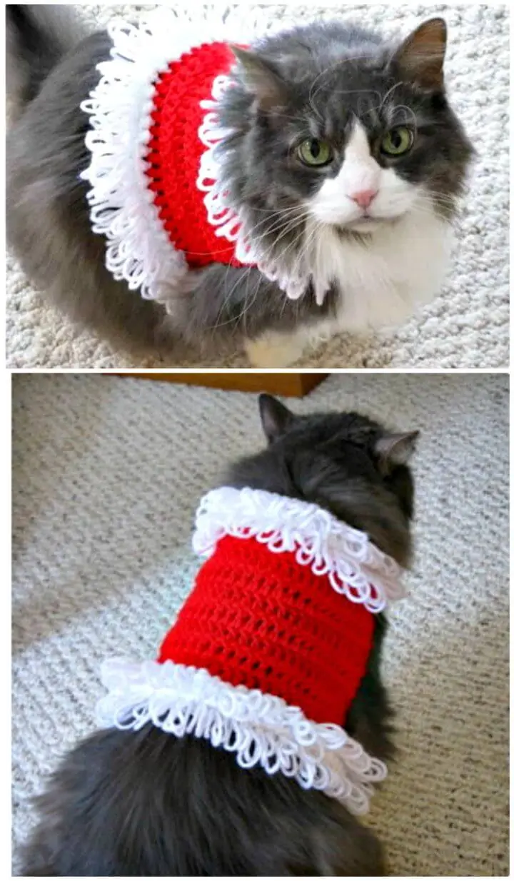 Patrón de suéter de gato de Santa de ganchillo gratis