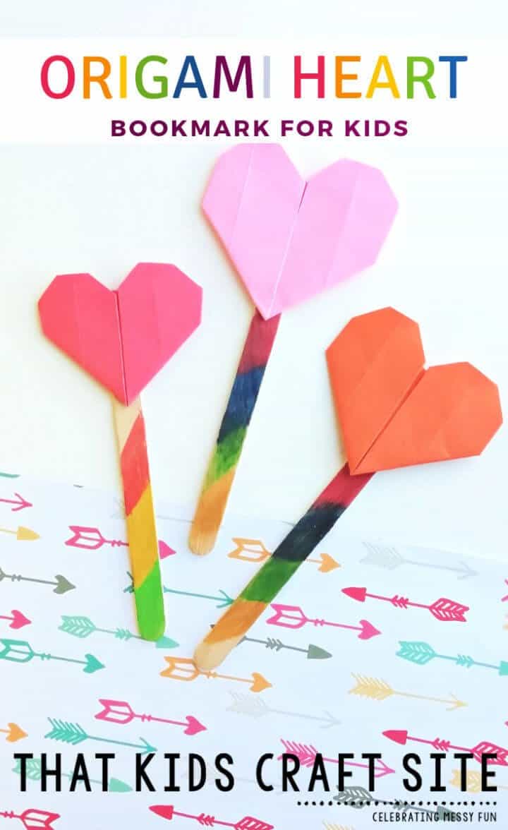 Lindo marcador de corazón de origami de bricolaje para niños