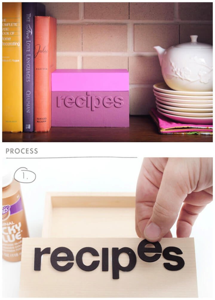 Caja de recetas de bloques de colores de bricolaje