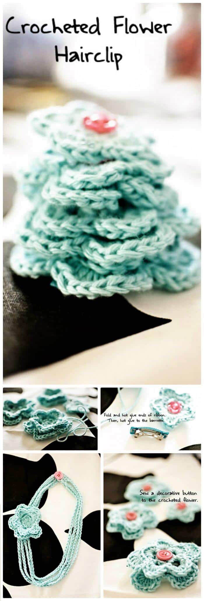 DIY Crochet Flower Hairclip, tutoriales sencillos de flores de ganchillo paso a paso.  Patrones de flores de ganchillo fáciles!