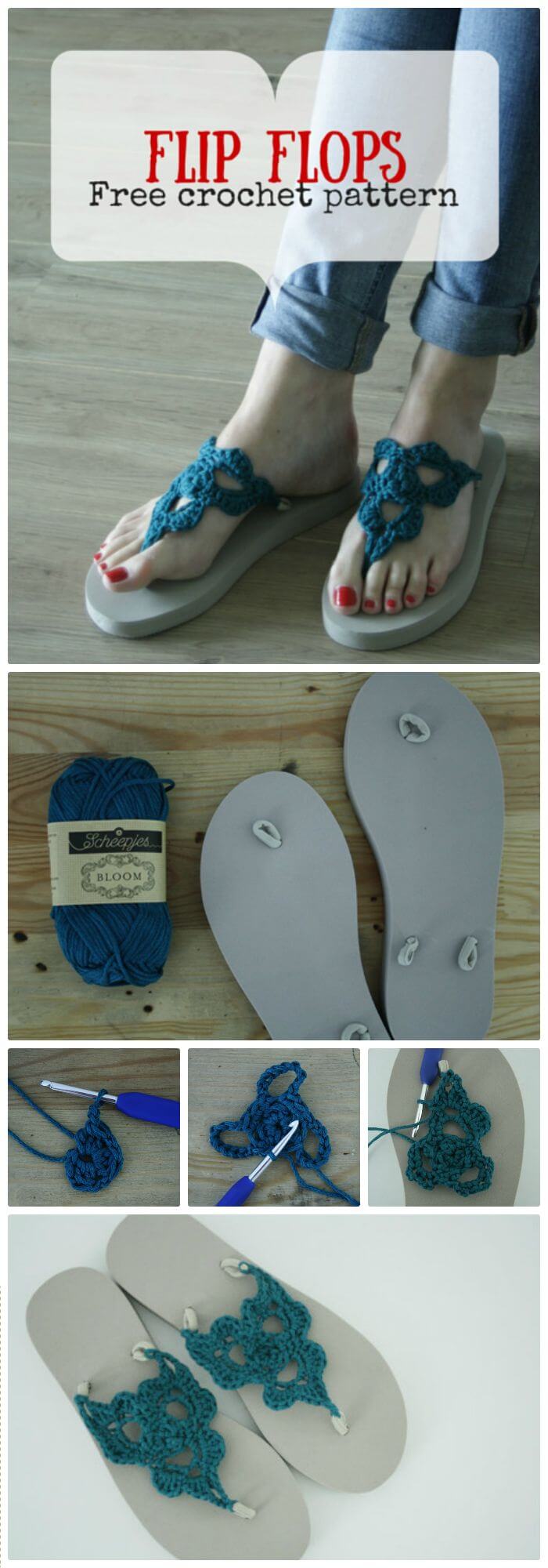 Zapatillas de ganchillo de bricolaje con suelas de chanclas - Patrón gratuito + Video tutorial Crochet Flip Flop Patrones gratis