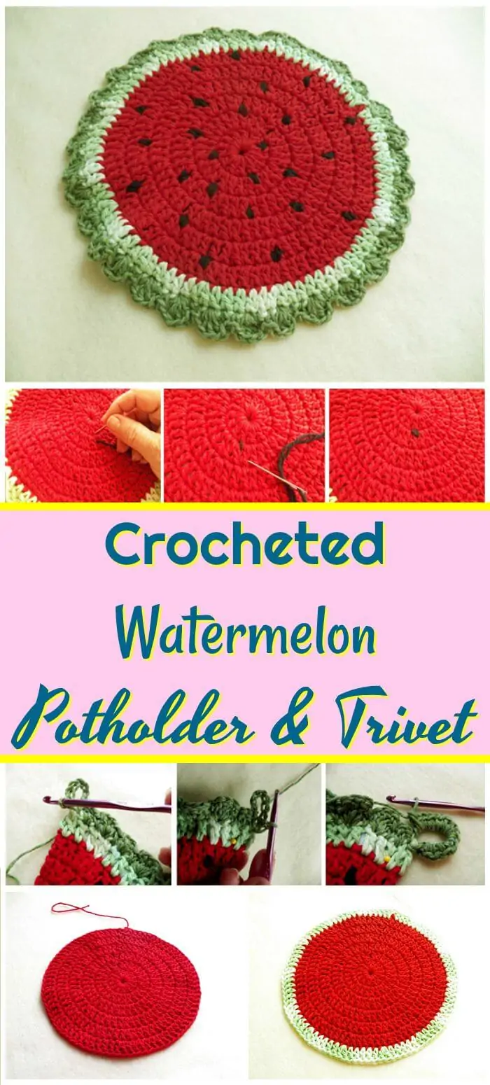 DIY Crocheted Watermelon Potholder And Trivet, Patrones de posavasos de ganchillo fáciles y gratuitos para los amantes del ganchillo.