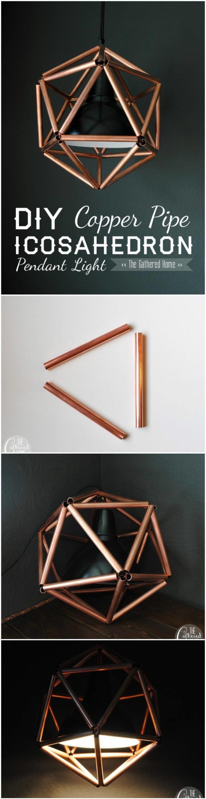 lámpara colgante de icosaedro de tubo de cobre hecho a sí mismo