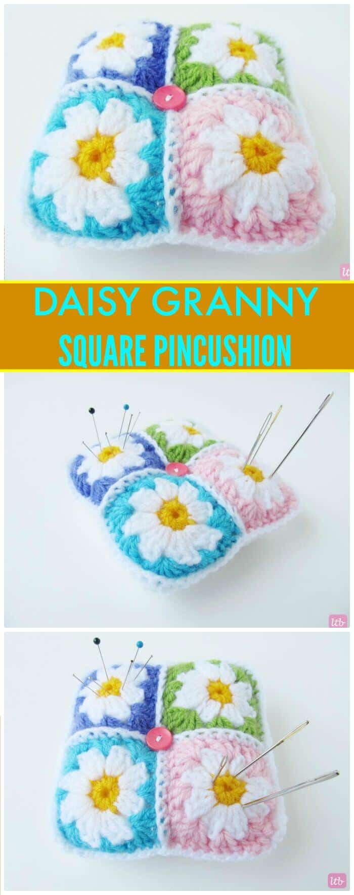 ¡Alfiletero cuadrado DIY Daisy Granny, patrones de flores de ganchillo gratis para sombreros!  ¡Tutoriales de flores de ganchillo de bricolaje!