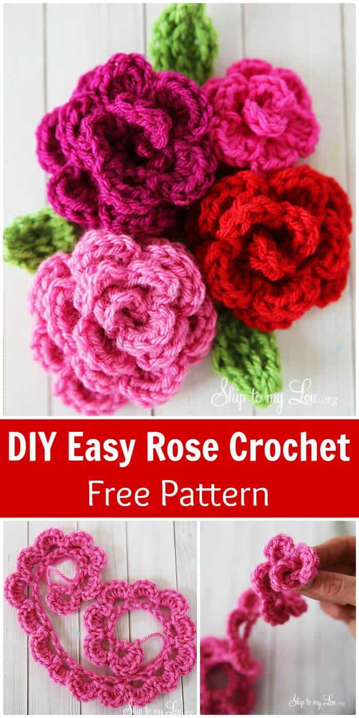 DIY Easy Rose Crochet Pattern, Crochet flores con instrucciones paso a paso.