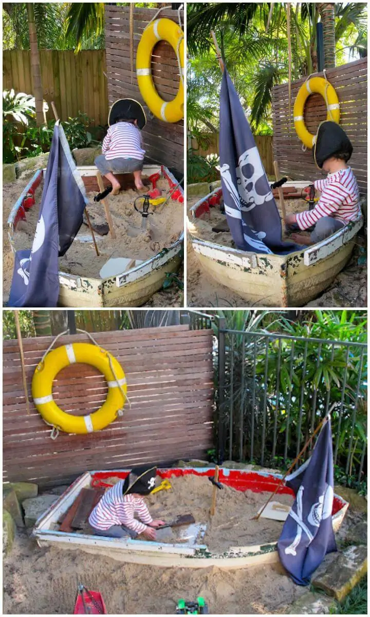 Caja de arena de barco pirata fabuloso de bricolaje