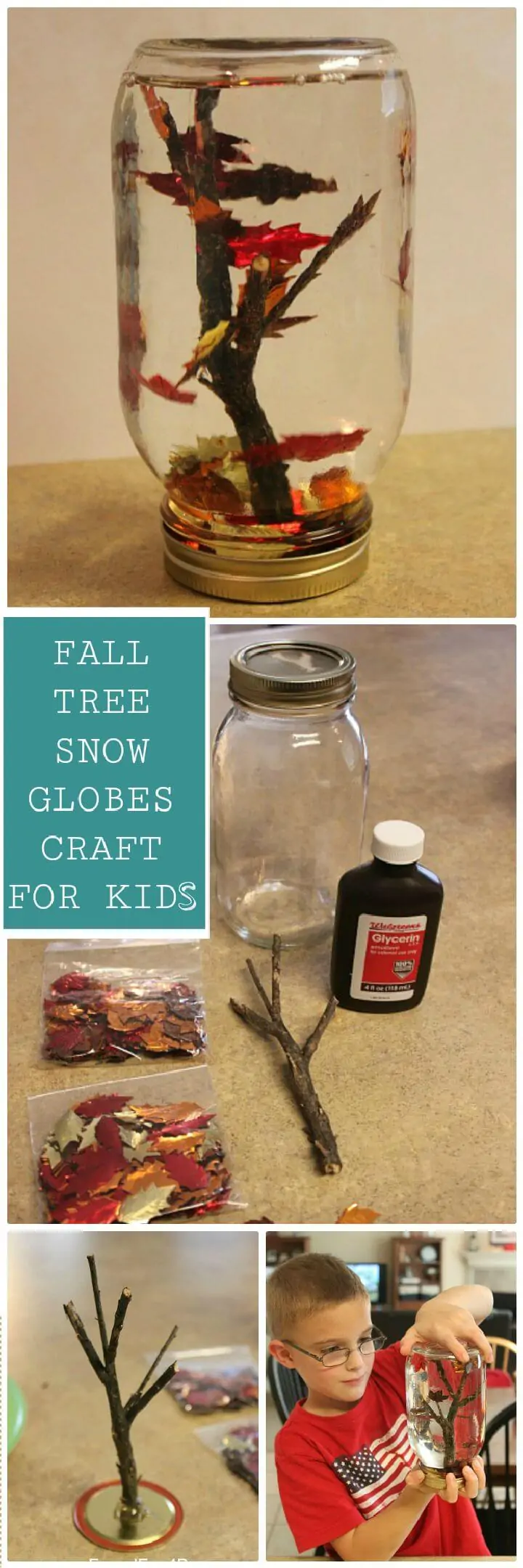 DIY Fall Tree Snow Globes Craft para niños