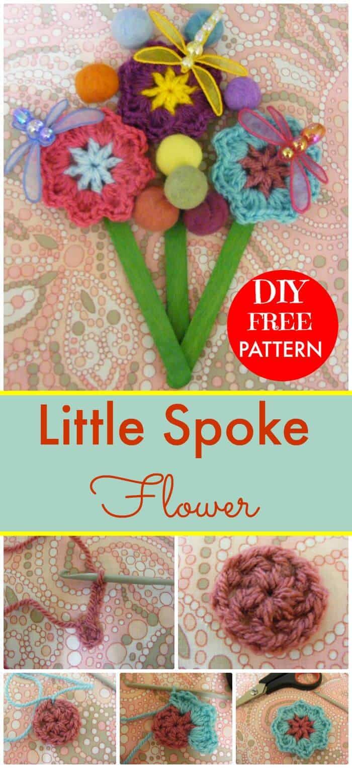 DIY Free Crochet Pattern Little Spoke Flower, ¡Patrones de flores de ganchillo gratis para sombreros!  ¡Tutoriales de flores de ganchillo de bricolaje!