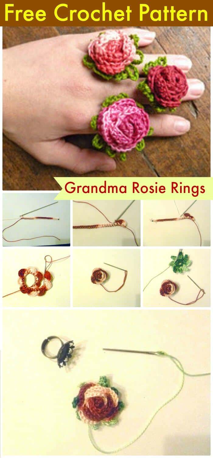 DIY Grandma Rosie Rings Tutorial-Free Crochet Pattern, ¡Flores de ganchillo fáciles para principiantes con patrones gratuitos!  ¡Patrones de flores de ganchillo fáciles y rápidos con guías gratuitas!