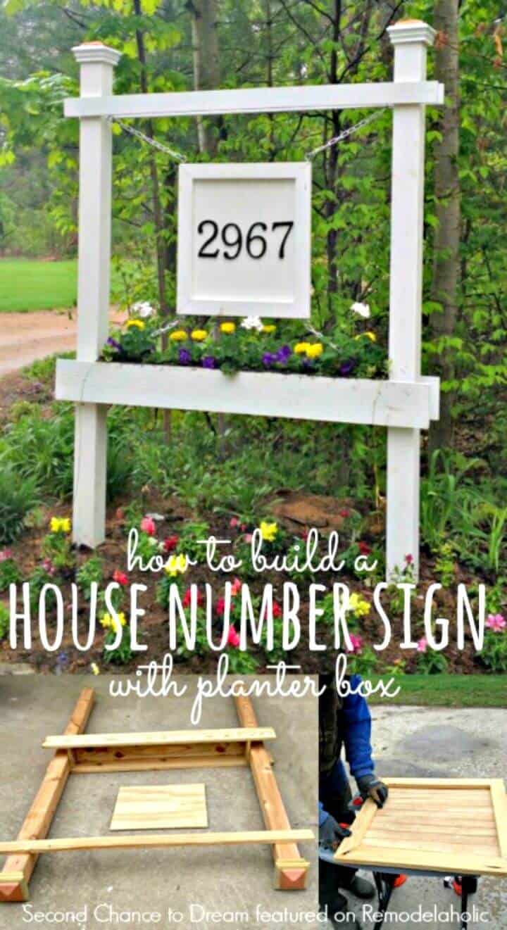 Signo de número de casa de bricolaje y caja de jardinera 