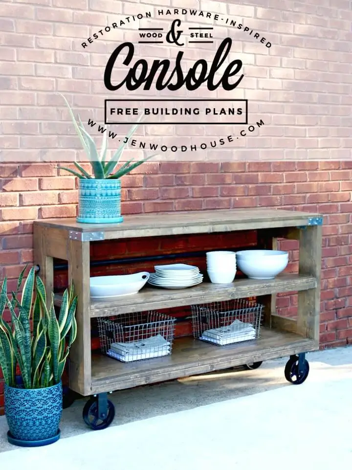Consola industrial de madera y acero para bricolaje - Ideas de muebles de jardín 