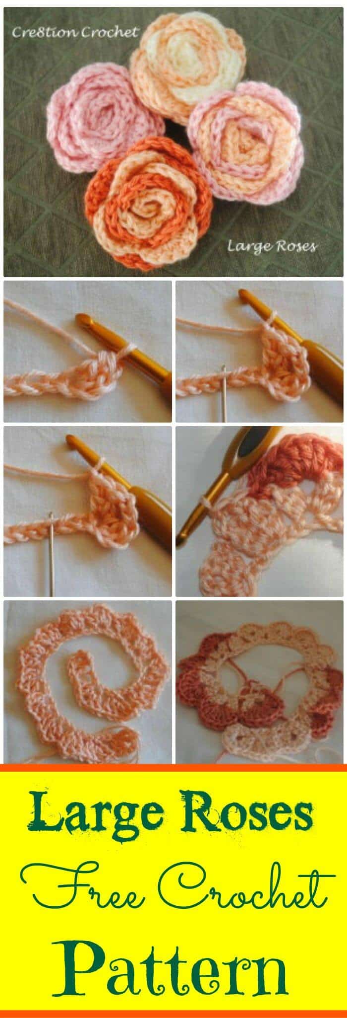 DIY Large Roses Free Crochet Pattern, tutoriales sencillos de flores de ganchillo paso a paso.  Patrones de flores de ganchillo fáciles!