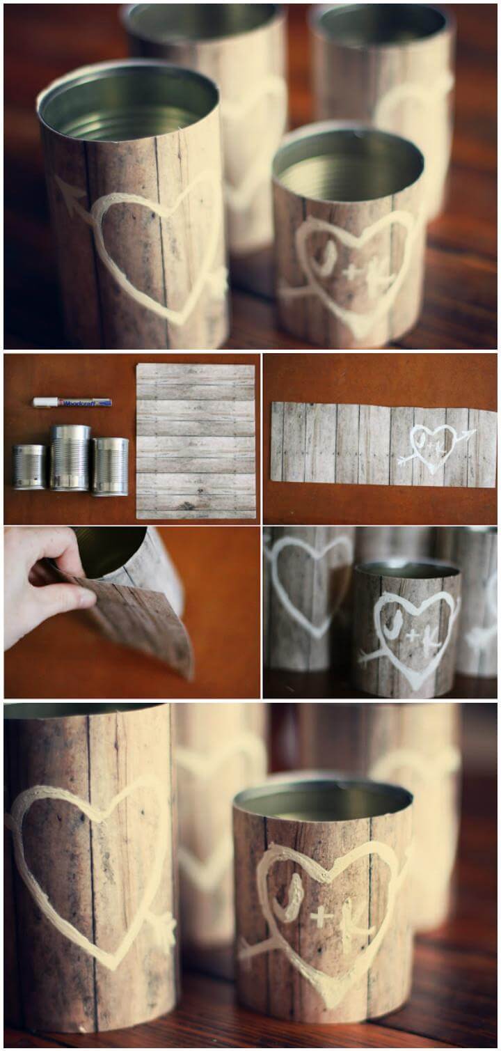 Jarrones de madera con temática de amor de bricolaje