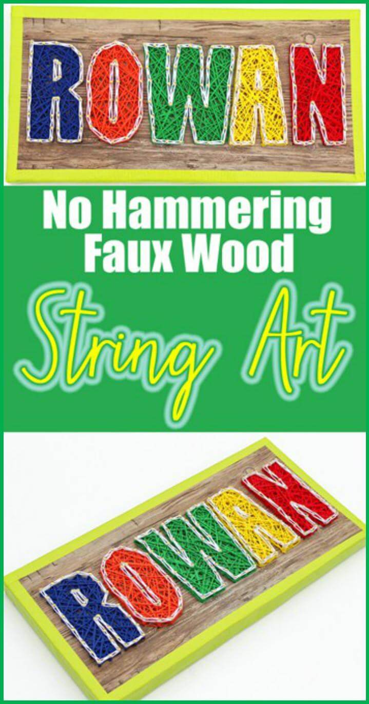 DIY No Hammering Faux Wood String Art