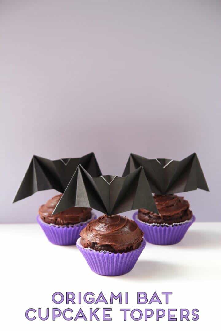 Decoración para cupcakes de murciélago de origami de bricolaje