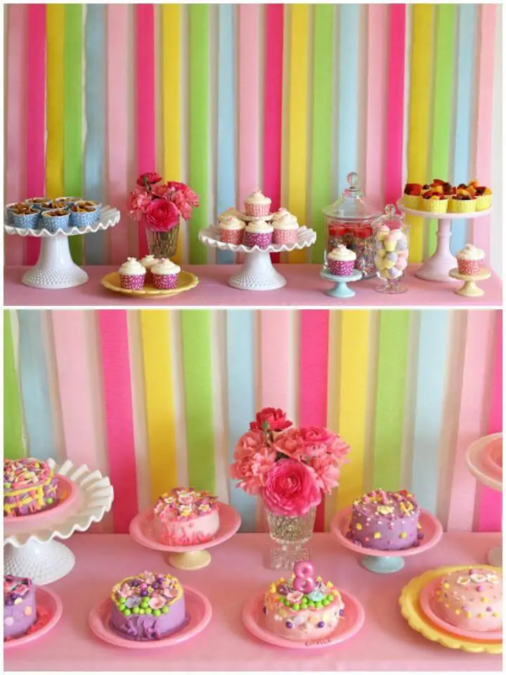 Fondo de pasteles y dulces coloridos de cinta de papel de bricolaje