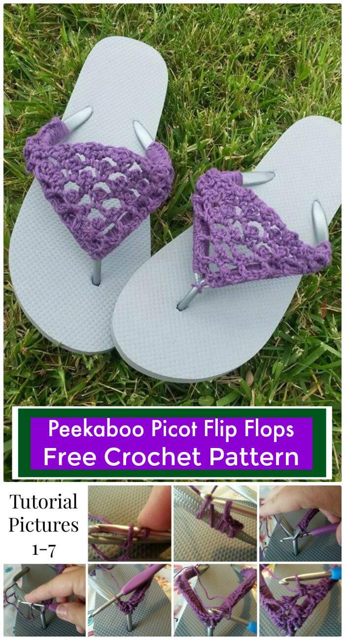 DIY Peekaboo Picot Flip Flops-Patrón de ganchillo gratis, patrón de chanclas de crochet gratis