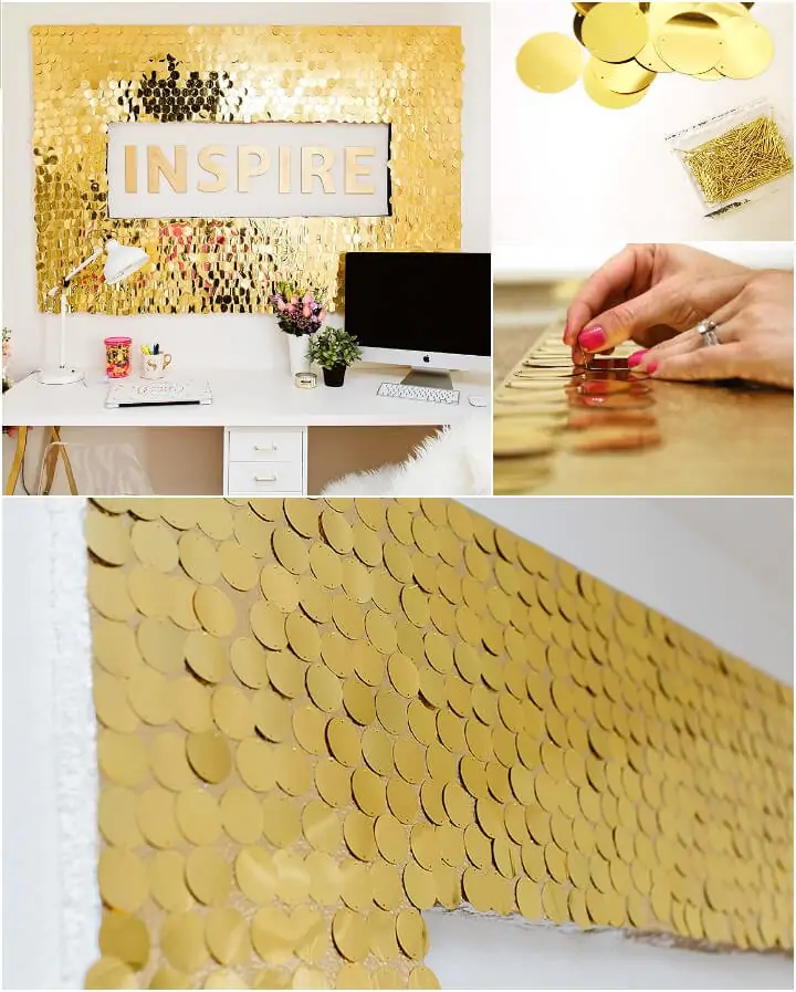 pared decorativa de lentejuelas doradas preciosas