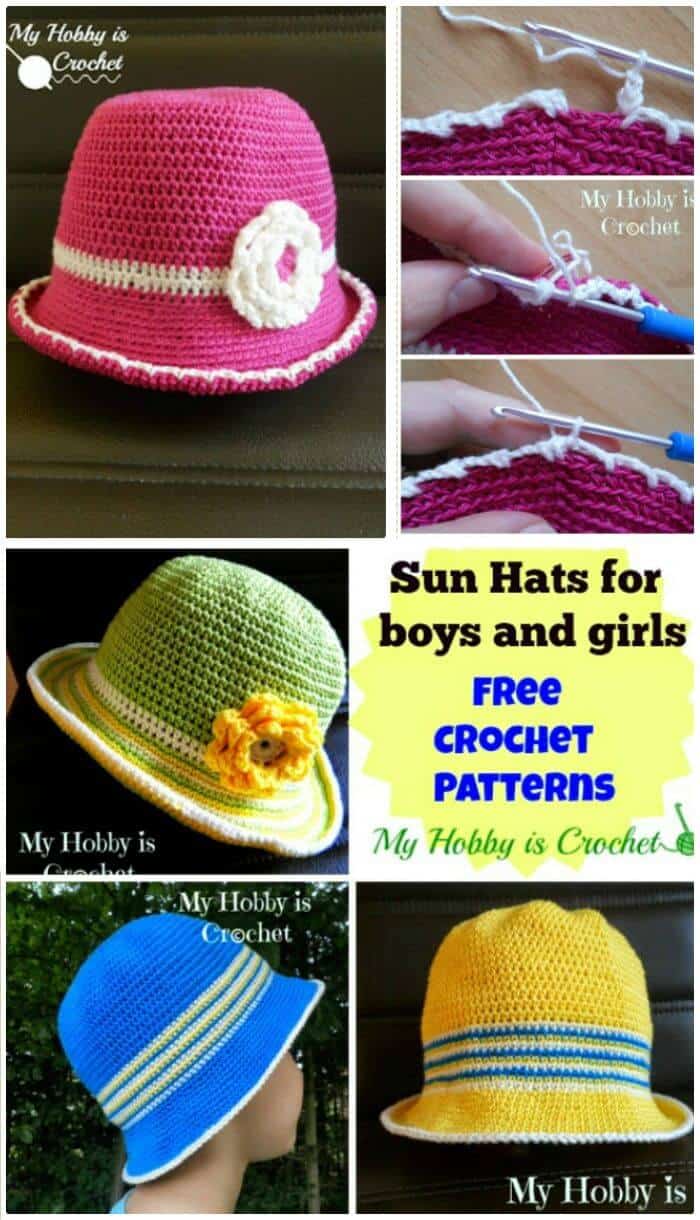 Sombrero para el sol de algodón para niños pequeños DIY - Croche gratis ¡Patrones de flores de ganchillo gratis para sombreros!  ¡Tutoriales de flores de ganchillo de bricolaje! Patrón de t con tutorial