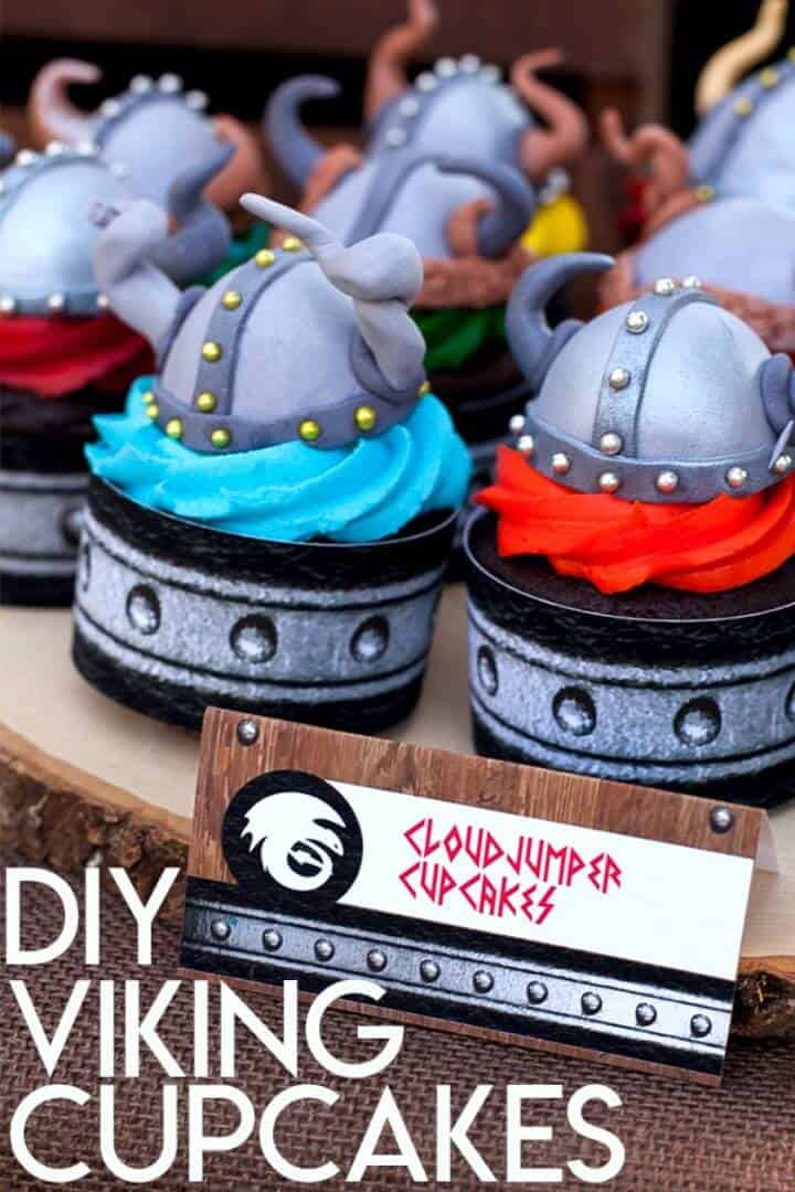 Adornos para cupcakes de casco vikingo de bricolaje