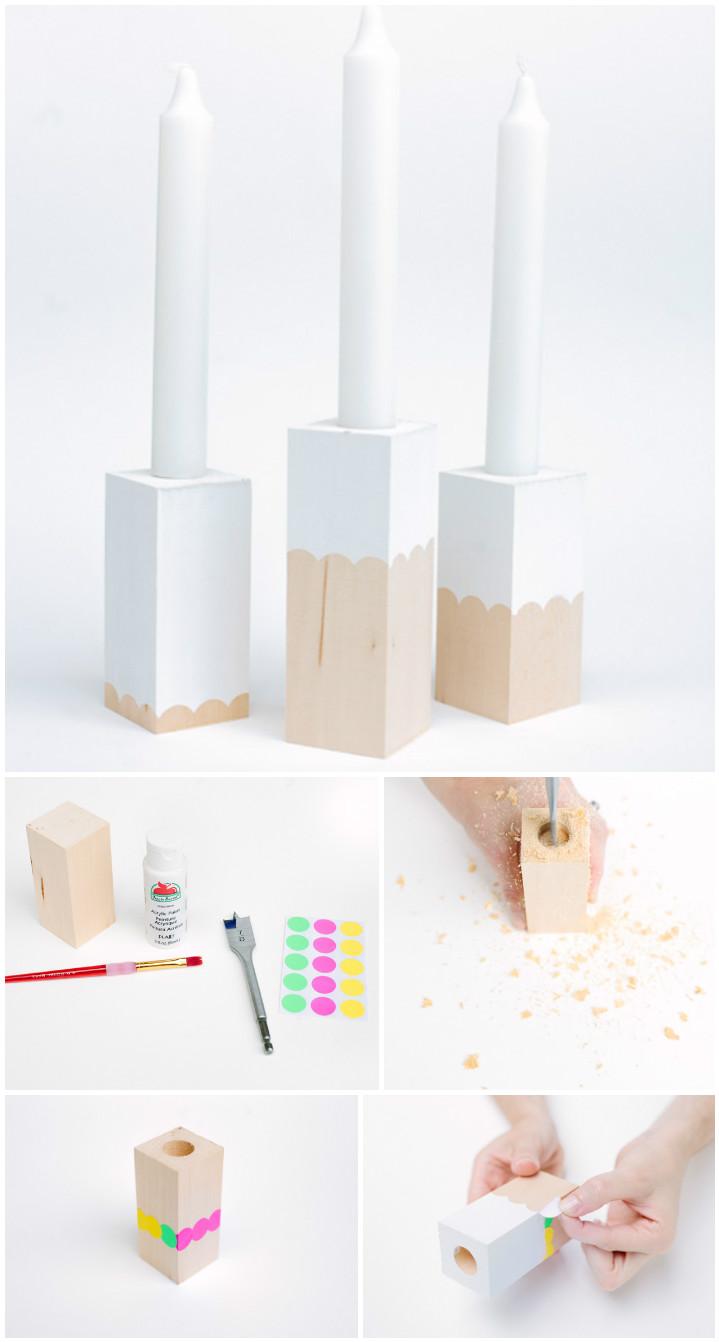 candelabros de bloques de tallado hechos a mano