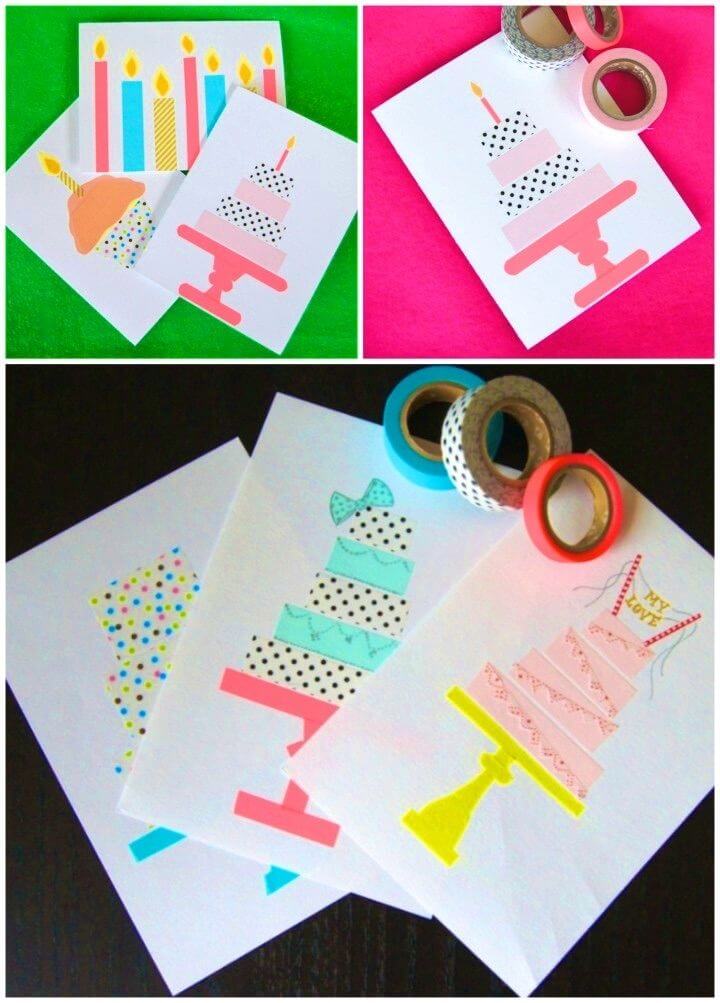 Tarjetas de cumpleaños fáciles de DIY Washi Tape, tarjeta de cumpleaños hecha a mano