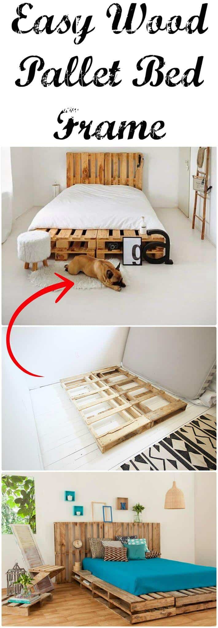 Marco de cama de paleta de madera fácil de bricolaje - Ideas de muebles de paleta de bricolaje