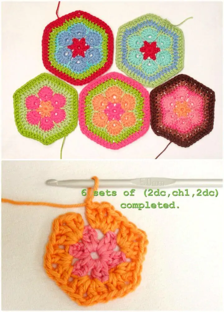Tutorial + Patrón de Crochet Hexágono de Flor Africana de Ganchillo Fácil y Gratis