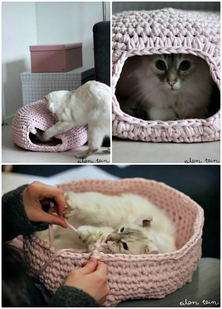 Patrón de cama de gato de ganchillo fácil y gratuito