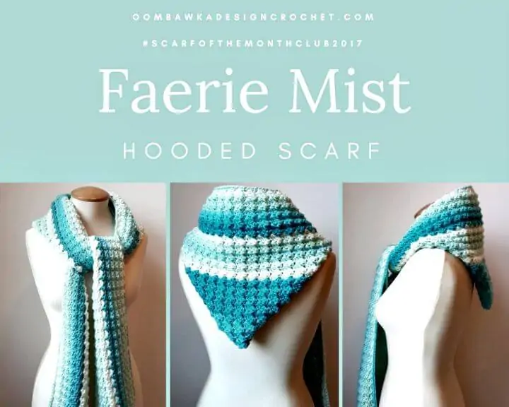 Patrón de bufanda con capucha Faerie Mist de ganchillo fácil y gratis