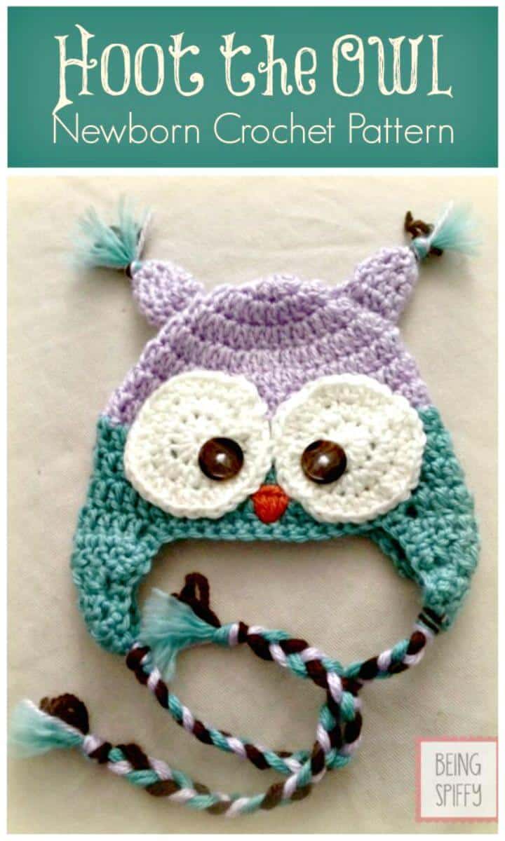 Patrón de sombrero de ganchillo gratis - Hoot the Owl Newborn
