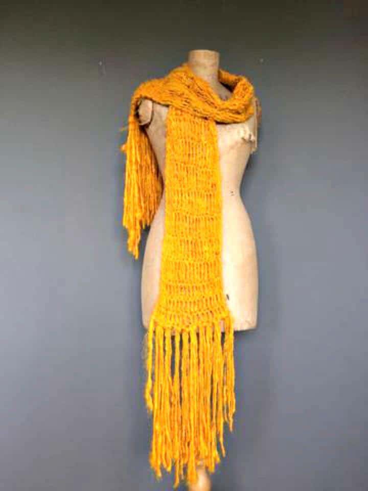 Bufanda de hilo de seda Sari larga de ganchillo fácil con borlas - Patrón libre