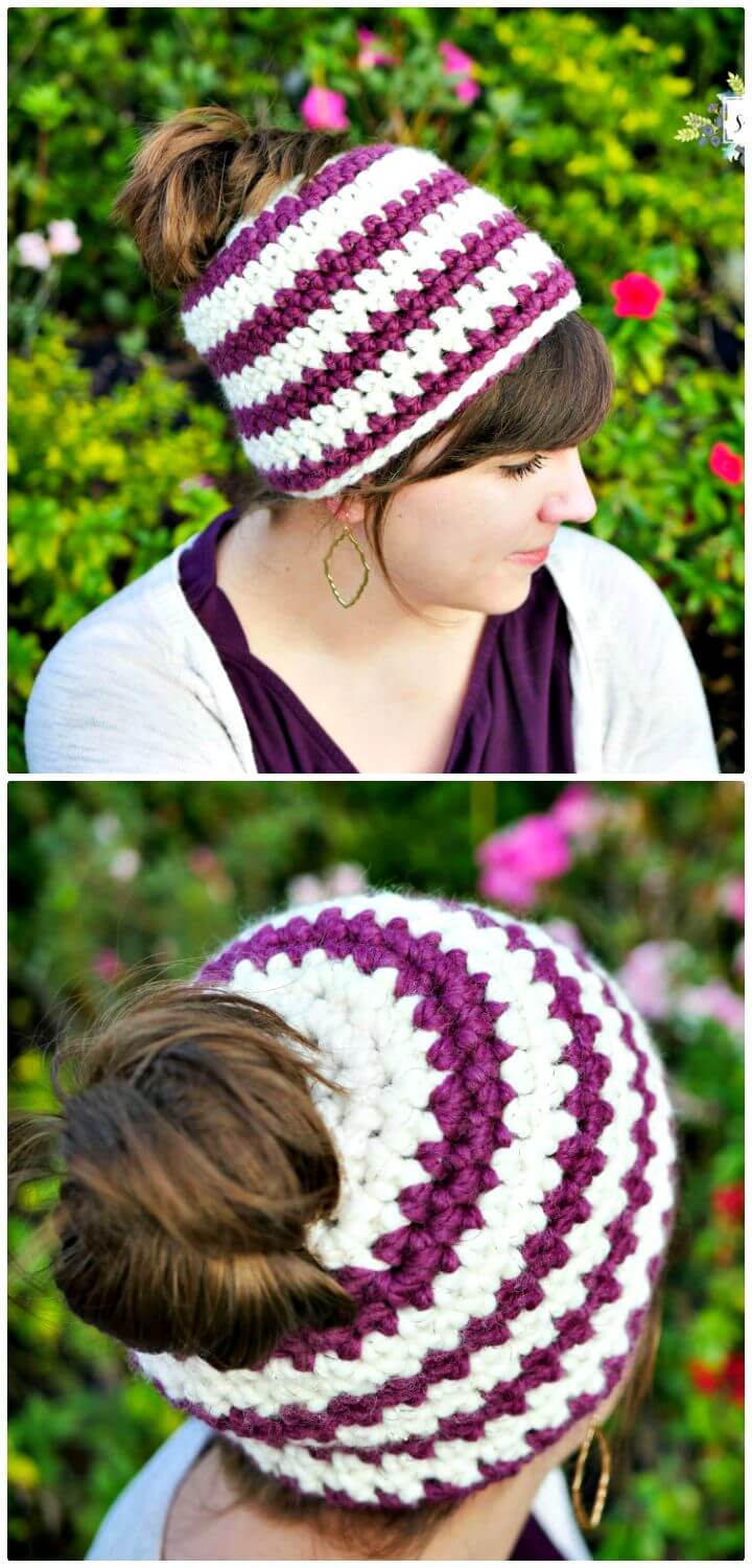 Cómo liberar el patrón de crochet Messy Bun Beanie Hat