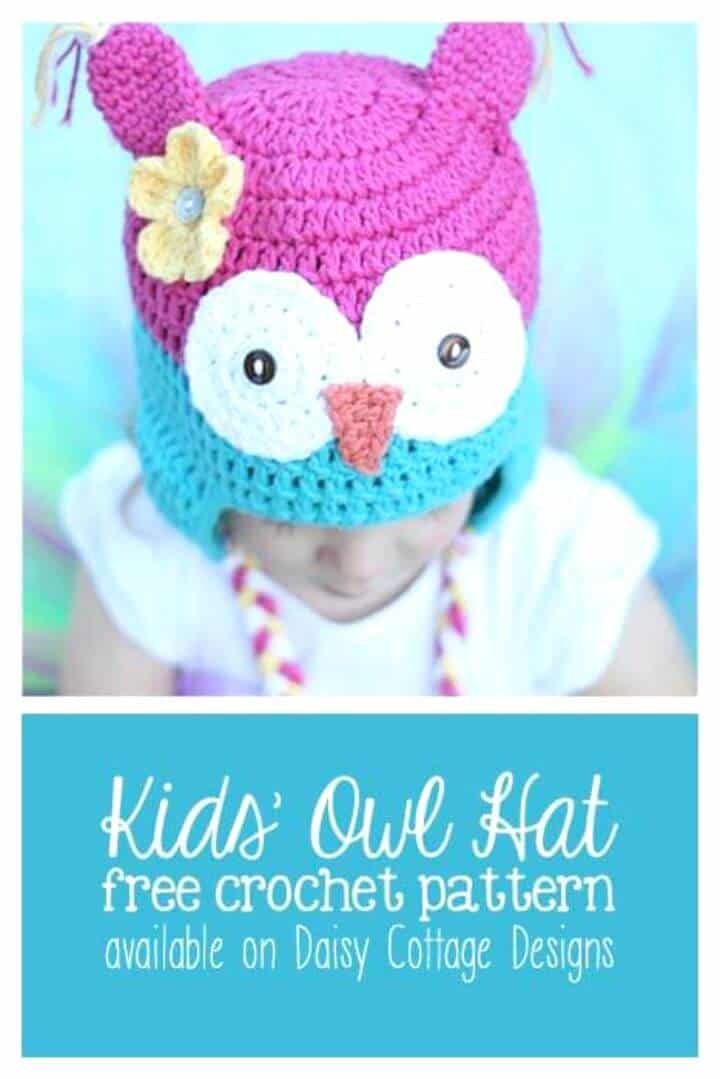 Patrón de sombrero de búho de ganchillo fácil y gratuito - Talla para niños pequeños