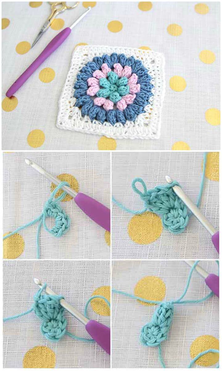 Fácil tutorial de crochet Pretty Puffy Square