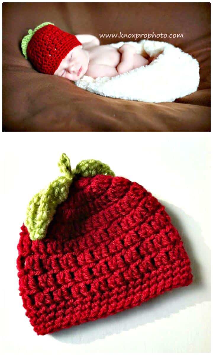 Gorro de bebé de manzana roja a crochet fácil - patrón gratuito
