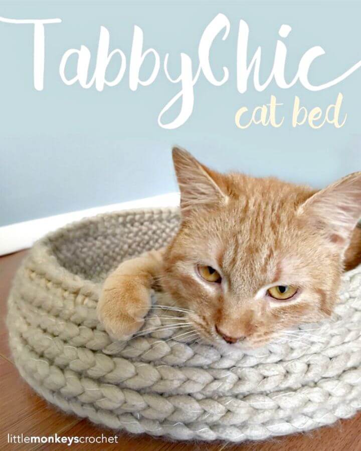 Cama para gatos Tabby Chic de ganchillo fácil con sorteo - Patrón gratuito